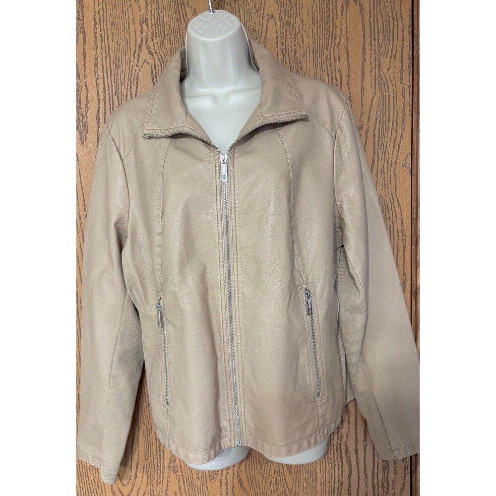 Beige Faux Leather  Jacket